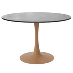Tavolo da pranzo rotondo Bristol 40 con piano in pietra sinterizzata e base a piedistallo in acciaio con legno naturale per cucine e sale da pranzo moderne