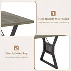 Tavolo da pranzo industriale grigio da 70,9" per 6-8 persone, tavolo da cucina rettangolare in legno con robuste gambe in metallo nero, superficie impermeabile, base a cavalletto moderna