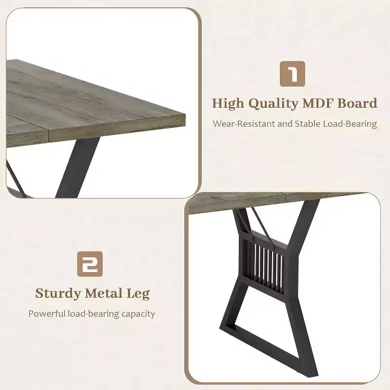 Tavolo da pranzo industriale grigio da 70,9" per 6-8 persone, tavolo da cucina rettangolare in legno con robuste gambe in metallo nero, superficie impermeabile, base a cavalletto moderna