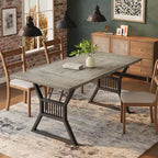 Tavolo da pranzo industriale grigio da 70,9" per 6-8 persone, tavolo da cucina rettangolare in legno con robuste gambe in metallo nero, superficie impermeabile, base a cavalletto moderna