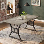 Tavolo da pranzo industriale grigio da 70,9" per 6-8 persone, tavolo da cucina rettangolare in legno con robuste gambe in metallo nero, superficie impermeabile, base a cavalletto moderna