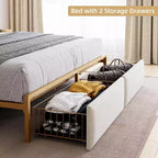 Struttura Letto con 2 Cassetti Contenitore, Struttura Letto a LED con Testiera Contenitore a 2 Livelli e Stazione di Ricarica, Struttura Letto a Piattaforma in Metallo