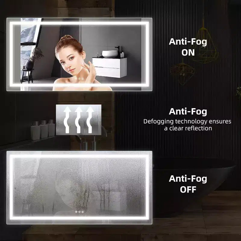 Specchio LED da Bagno, Grande Specchio Antiappannamento con 3 Temperature di Colore, Specchio da Parete Smart Dimmerabile, Specchio Moderno per Trucco con Controllo Touch
