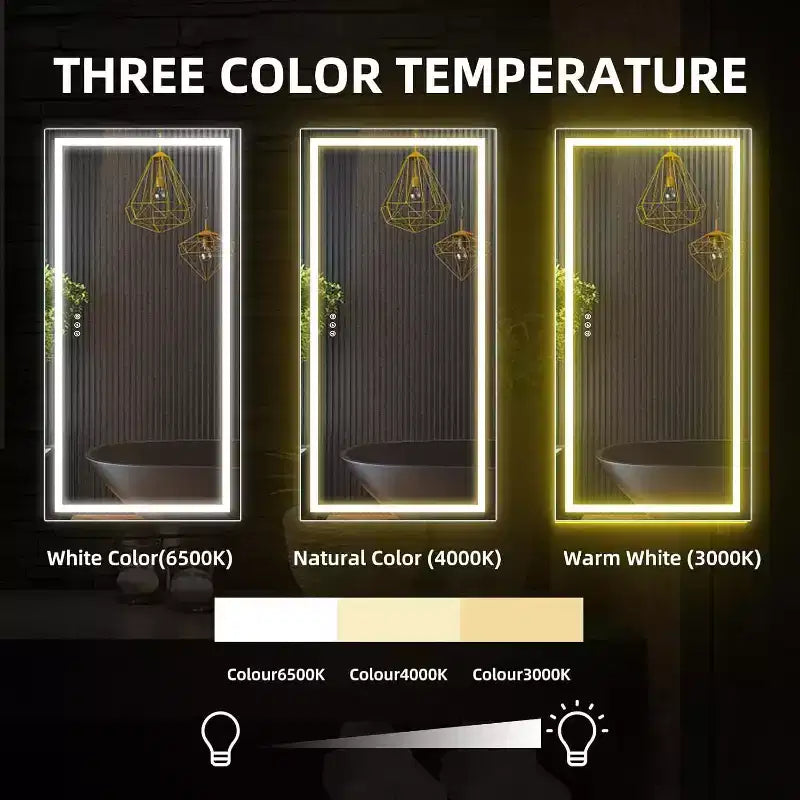 Specchio LED da Bagno, Grande Specchio Antiappannamento con 3 Temperature di Colore, Specchio da Parete Smart Dimmerabile, Specchio Moderno per Trucco con Controllo Touch
