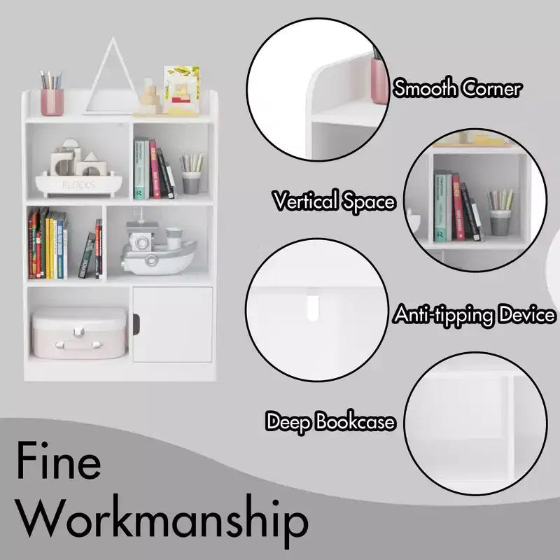 Libreria per Bambini, Scaffale con 6 Scomparti, Mensole Indipendenti e Organizzatore a Cubi, per Camera da Leto, Soggiorno, Ufficio, Armadio, Scuola, in Bianco