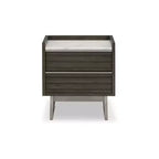 Comodino a 2 cassetti Arkenton con piano in marmo bianco - Comodino moderno da camera da letto, finitura in legno marrone-grigiastro