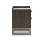 Comodino a 2 cassetti Arkenton con piano in marmo bianco - Comodino moderno da camera da letto, finitura in legno marrone-grigiastro