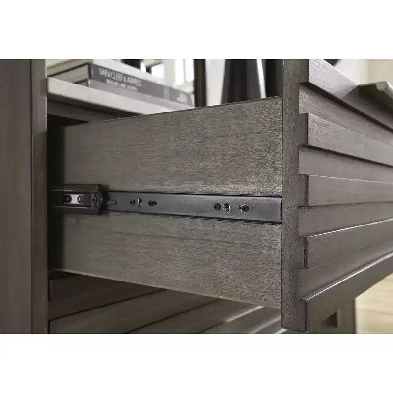 Comodino a 2 cassetti Arkenton con piano in marmo bianco - Comodino moderno da camera da letto, finitura in legno marrone-grigiastro