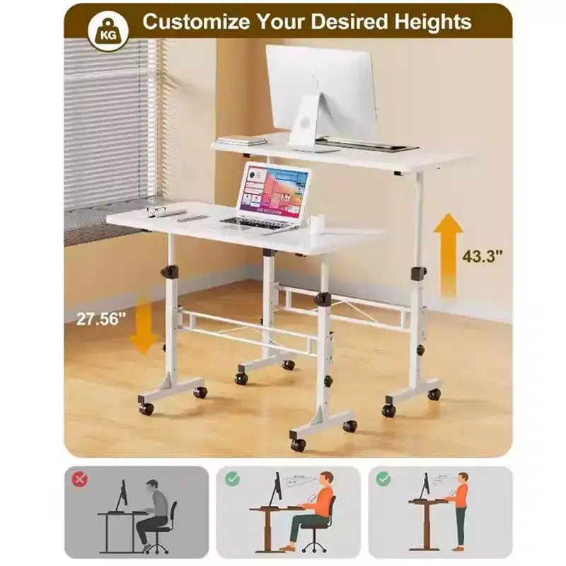 Scrivania Mobile Regolabile in Altezza, Scrivania Piccola con Ruote, Tavolo Portatile per Laptop, Scrivania per Computer Regolabile in Altezza per Ufficio Domestico