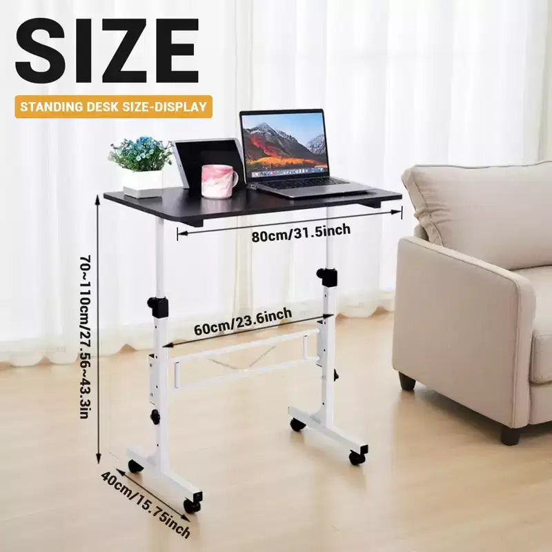 Scrivania Mobile Regolabile in Altezza, Scrivania Piccola con Ruote, Tavolo Portatile per Laptop, Scrivania per Computer Regolabile in Altezza per Ufficio Domestico