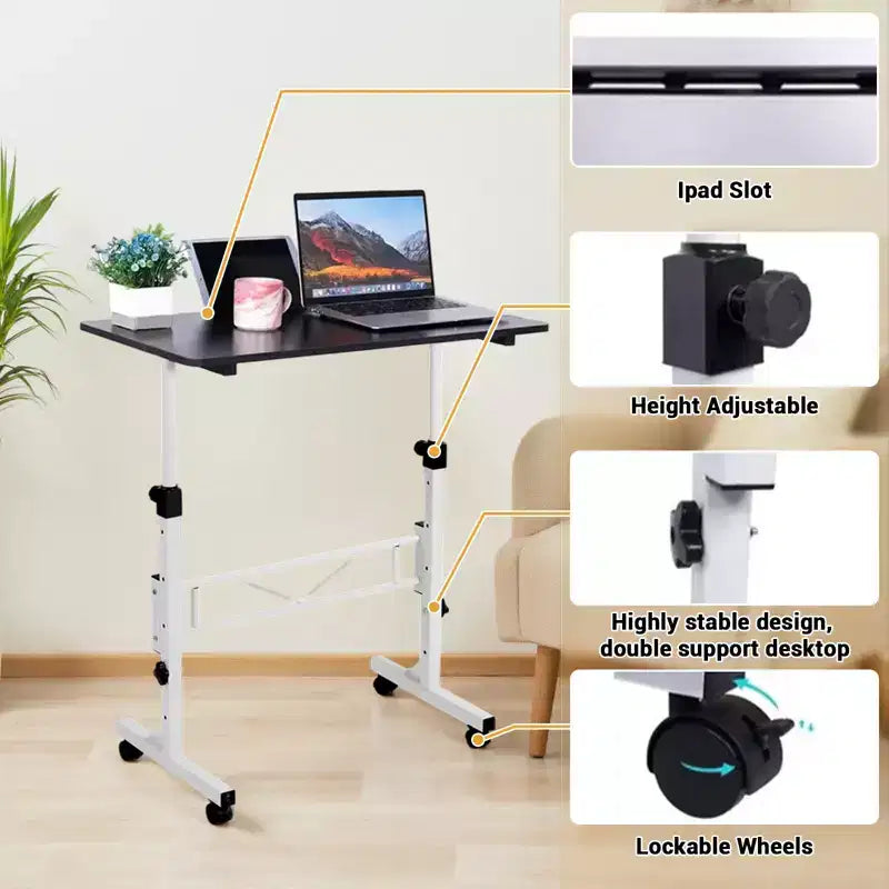 Scrivania Mobile Regolabile in Altezza, Scrivania Piccola con Ruote, Tavolo Portatile per Laptop, Scrivania per Computer Regolabile in Altezza per Ufficio Domestico