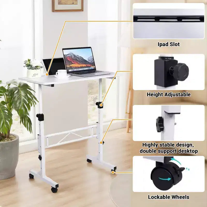 Scrivania Mobile Regolabile in Altezza, Scrivania Piccola con Ruote, Tavolo Portatile per Laptop, Scrivania per Computer Regolabile in Altezza per Ufficio Domestico