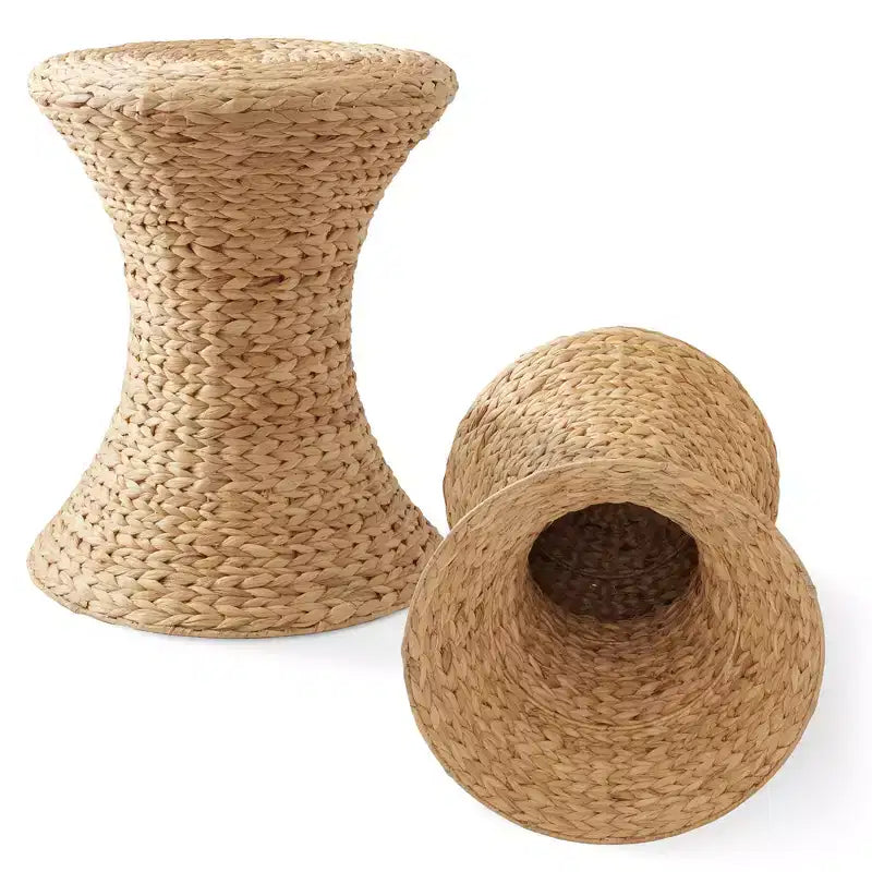 Tavolino d'appoggio clessidra - Naturale, Tavolino in giacinto d'acqua, Tavolino intrecciato in vimini Boho per soggiorno, camera da letto, ingresso