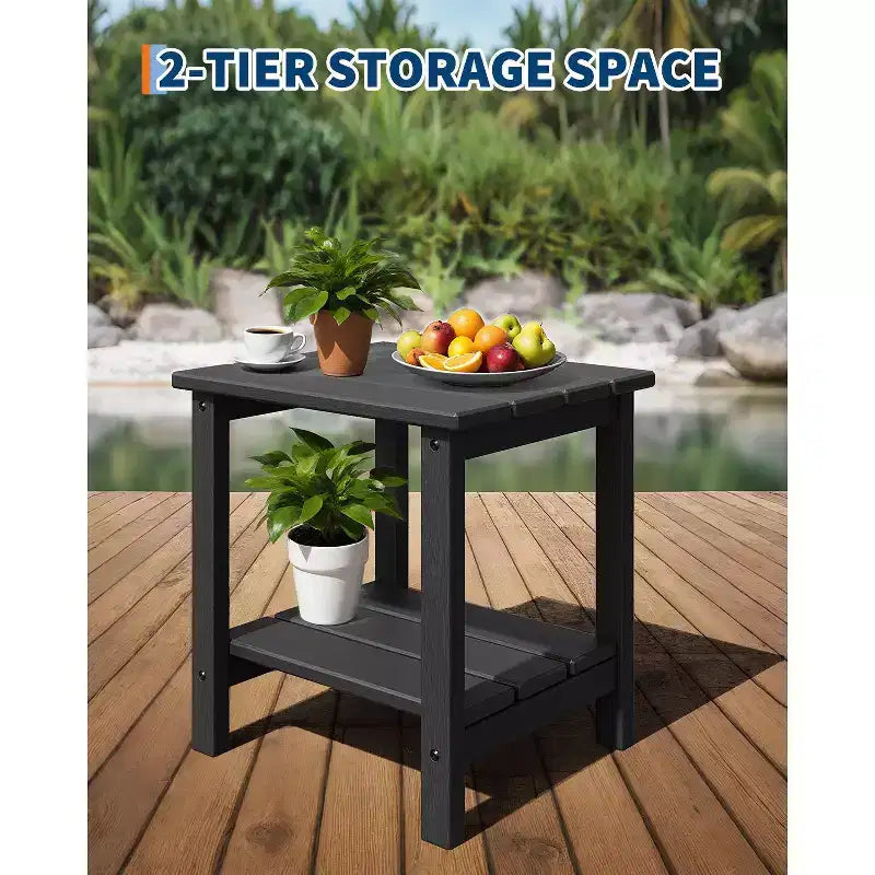 Tavolino d'appoggio in HDPE con piano in 4 pezzi e ripiano portaoggetti inferiore in 3 pezzi