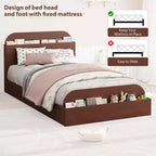Struttura letto singola, letti in legno con testiera contenitore e pediera rialzata per bambini, letto a piattaforma bassa Twin-Floor per camera da letto, nessuna necessità di rete a molle