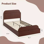 Struttura letto singola, letti in legno con testiera contenitore e pediera rialzata per bambini, letto a piattaforma bassa Twin-Floor per camera da letto, nessuna necessità di rete a molle