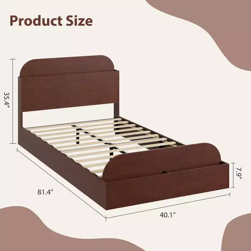 Struttura letto singola, letti in legno con testiera contenitore e pediera rialzata per bambini, letto a piattaforma bassa Twin-Floor per camera da letto, nessuna necessità di rete a molle