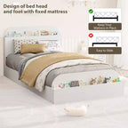 Struttura letto singola, letti in legno con testiera contenitore e pediera rialzata per bambini, letto a piattaforma bassa Twin-Floor per camera da letto, nessuna necessità di rete a molle