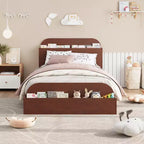 Struttura letto singola, letti in legno con testiera contenitore e pediera rialzata per bambini, letto a piattaforma bassa Twin-Floor per camera da letto, nessuna necessità di rete a molle