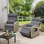 Sedia reclinabile da esterno, sedia reclinabile in rattan da patio con pompa ad aria, schienale e poggiapiedi regolabili, reclinabile a 150°, sedia reclinabile da esterno in vimini, grigio