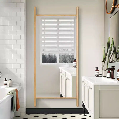 Specchio con cornice in legno massiccio a scala da 31 pollici L x 71 pollici A, in marrone