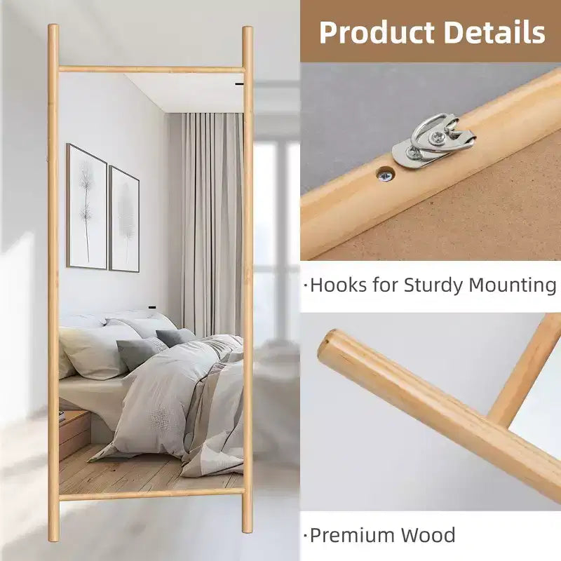 Specchio con cornice in legno massiccio a scala da 31 pollici L x 71 pollici A, in marrone