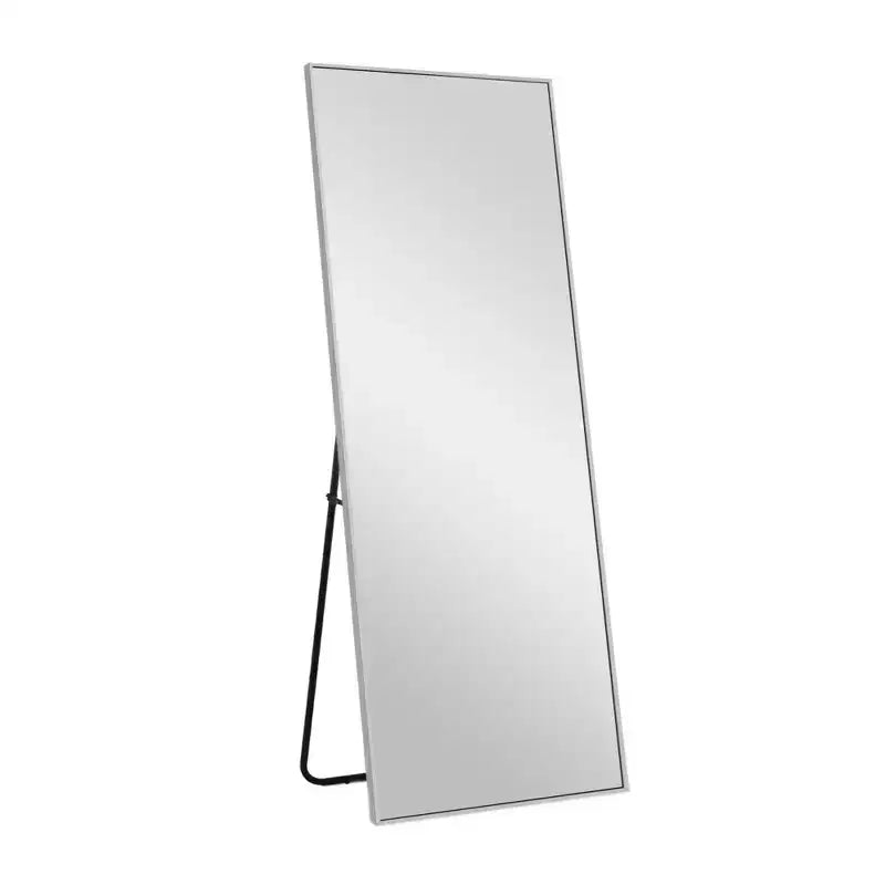 Specchio da parete a figura intera con cornice in metallo rettangolare, 21 pollici di larghezza x 64 pollici di altezza, specchio autoportante color argento