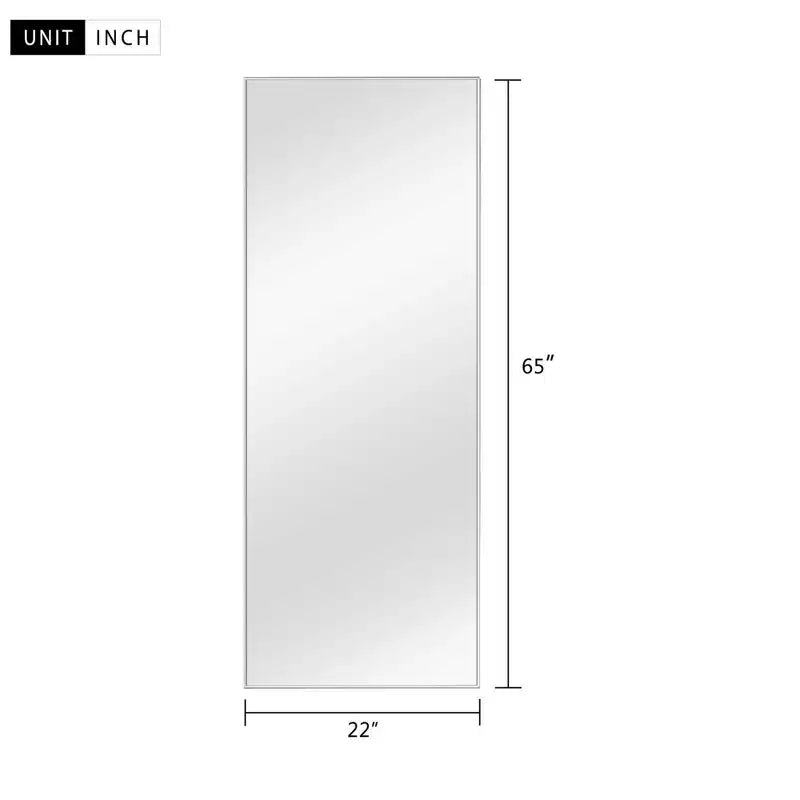 Specchio da parete a figura intera con cornice in metallo rettangolare, 21 pollici di larghezza x 64 pollici di altezza, specchio autoportante color argento