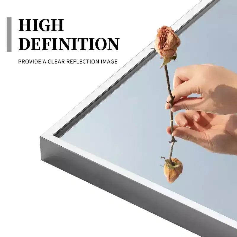 Specchio da parete a figura intera con cornice in metallo rettangolare, 21 pollici di larghezza x 64 pollici di altezza, specchio autoportante color argento