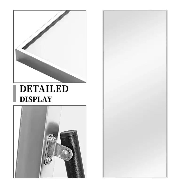Specchio da parete a figura intera con cornice in metallo rettangolare, 21 pollici di larghezza x 64 pollici di altezza, specchio autoportante color argento