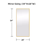 Specchio a figura intera rettangolare 59x28 con bordo sottile in alluminio e angoli retti, con supporto