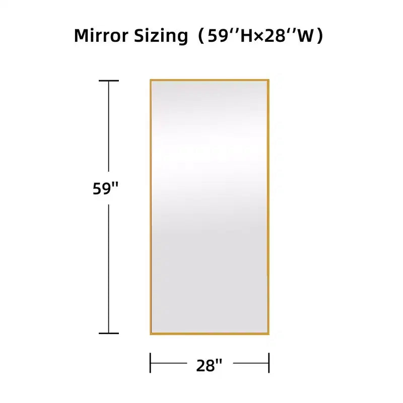 Specchio a figura intera rettangolare 59x28 con bordo sottile in alluminio e angoli retti, con supporto