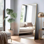Specchio a figura intera rettangolare 59x28 con bordo sottile in alluminio e angoli retti, con supporto