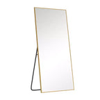Specchio a figura intera rettangolare 59x28 con bordo sottile in alluminio e angoli retti, con supporto