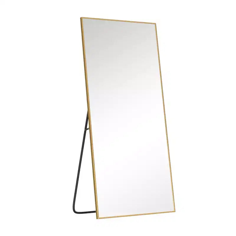Specchio a figura intera rettangolare 59x28 con bordo sottile in alluminio e angoli retti, con supporto