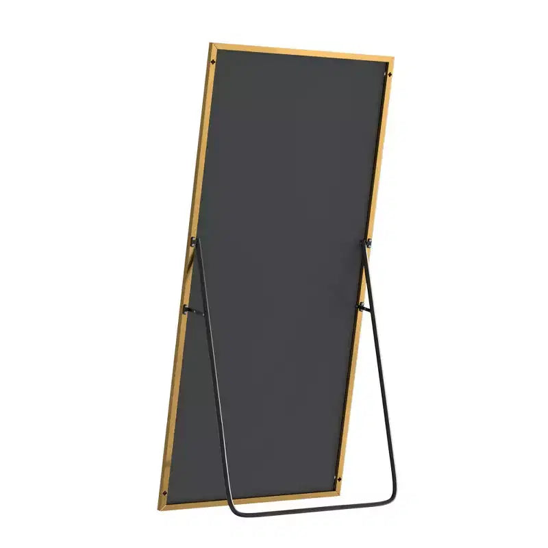 Specchio a figura intera rettangolare 59x28 con bordo sottile in alluminio e angoli retti, con supporto