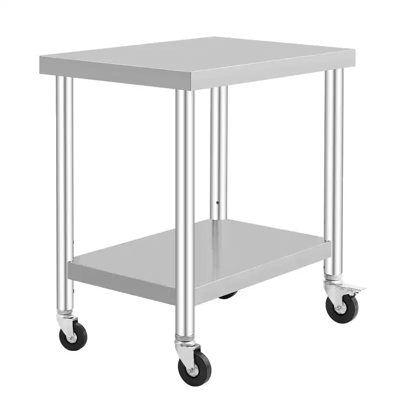 Tavolo da Lavoro in Acciaio Inox con Ruote - Tavolo da Preparazione Commerciale con Ripiano Regolabile, Capacità 136 kg