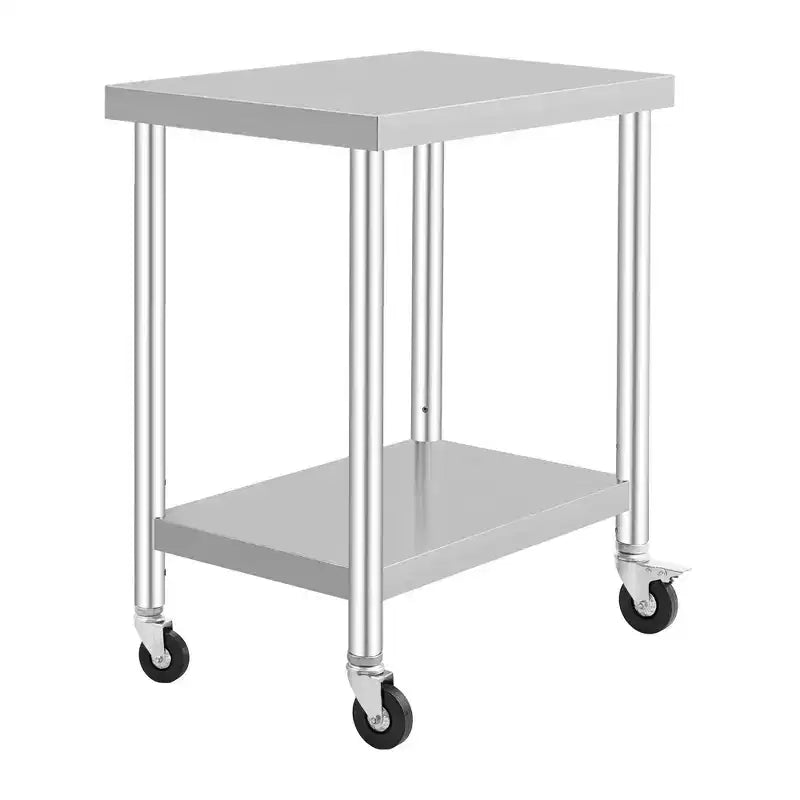 Tavolo da Lavoro in Acciaio Inox con Ruote - Tavolo da Preparazione Commerciale con Ripiano Regolabile, Capacità 136 kg