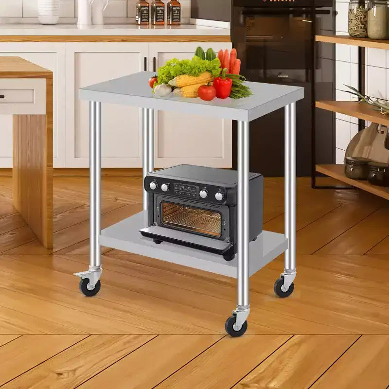 Stainless Steel Work Table w/Casters - Commercial Prep Table w/Adjustable Shelf, 300lb Capacity