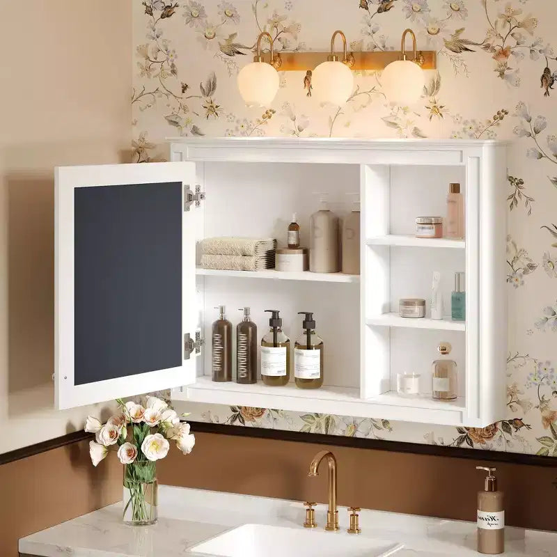 Mobiletto da bagno a parete, armadietto dei medicinali, armadietto con specchio e 1 ripiano regolabile - Bianco