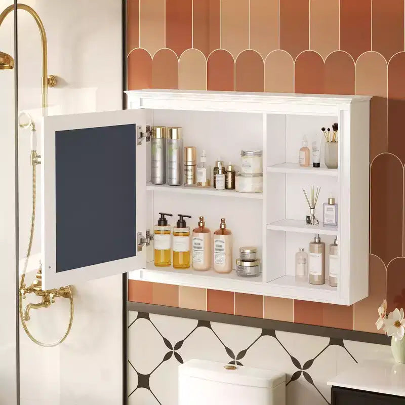 Mobiletto da bagno a parete, armadietto dei medicinali, armadietto con specchio e 1 ripiano regolabile - Bianco
