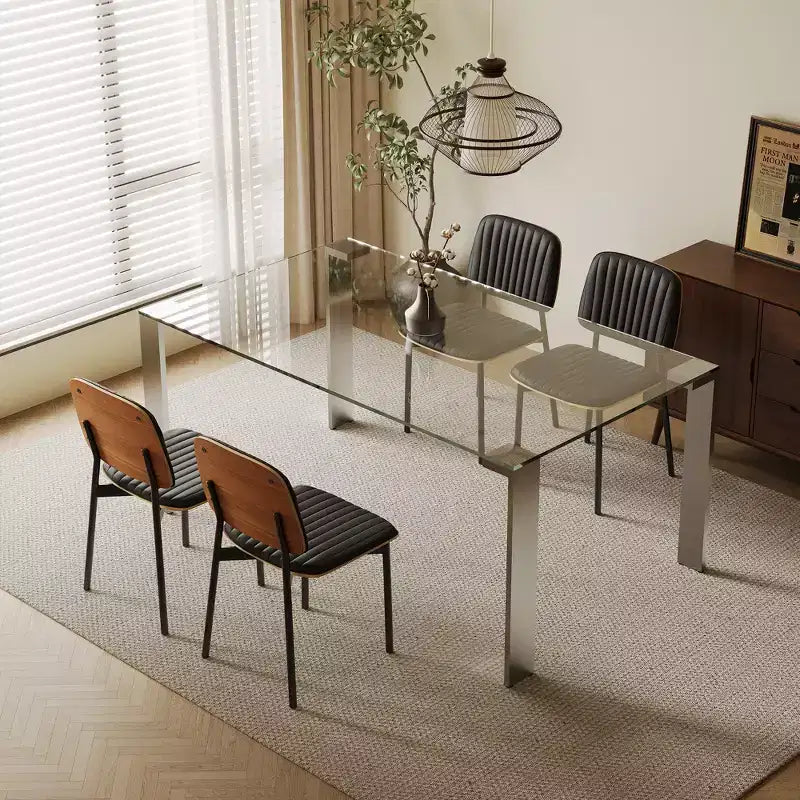 Luck Live Tavolo da pranzo contemporaneo in vetro temperato con gambe in acciaio inossidabile, tavolo rettangolare per 6-8 persone per sala da pranzo, soggiorno