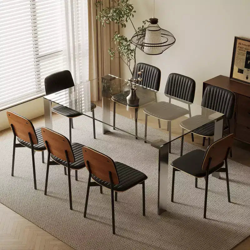Luck Live Tavolo da pranzo contemporaneo in vetro temperato con gambe in acciaio inossidabile, tavolo rettangolare per 6-8 persone per sala da pranzo, soggiorno