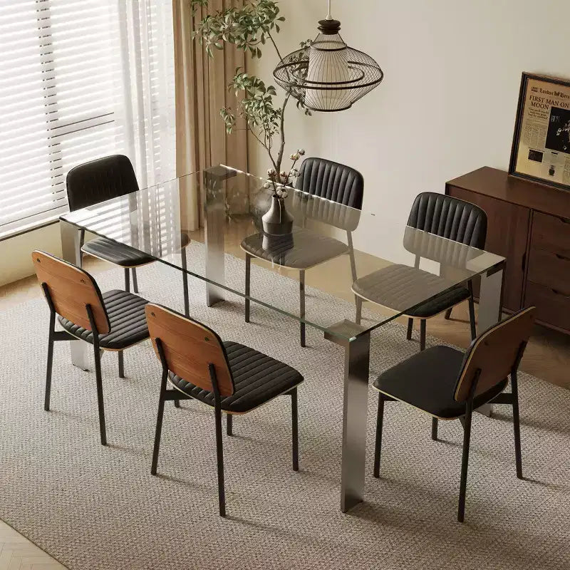 Luck Live Tavolo da pranzo contemporaneo in vetro temperato con gambe in acciaio inossidabile, tavolo rettangolare per 6-8 persone per sala da pranzo, soggiorno