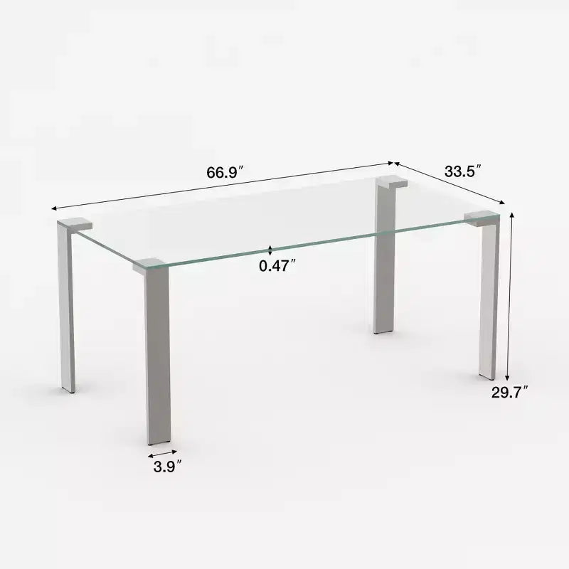 Luck Live Tavolo da pranzo contemporaneo in vetro temperato con gambe in acciaio inossidabile, tavolo rettangolare per 6-8 persone per sala da pranzo, soggiorno