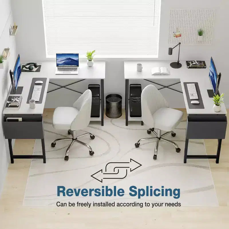 Scrivania angolare a L per computer con struttura a X, scrivania da ufficio per gaming da 50 pollici con ripiano porta CPU e borsa laterale per ufficio, studio, gaming
