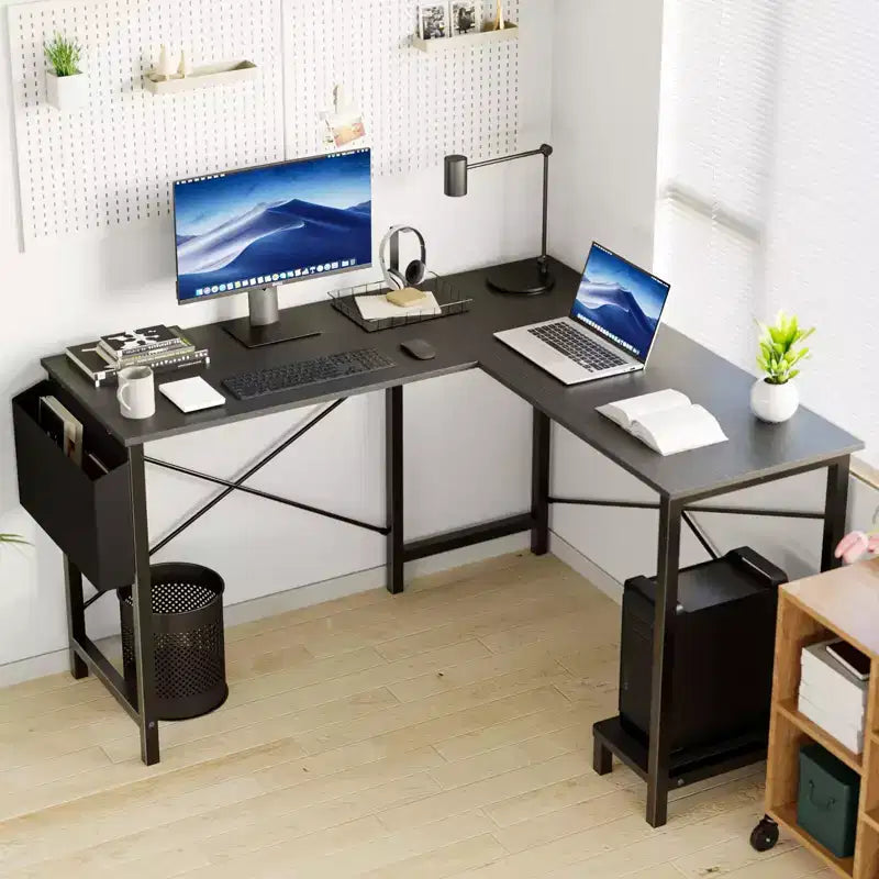 TUYOHW L-Shaped Computer Desk with X-Shaped Frame,50 Gaming Corner Office Desk with CPU Storage Shelf & Side Bag for Home Office,Study,Gaming
