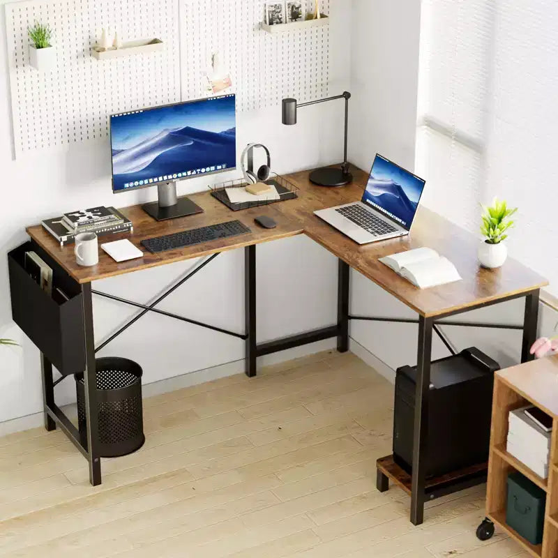 Scrivania angolare a L per computer con struttura a X, scrivania da ufficio per gaming da 50 pollici con ripiano porta CPU e borsa laterale per ufficio, studio, gaming