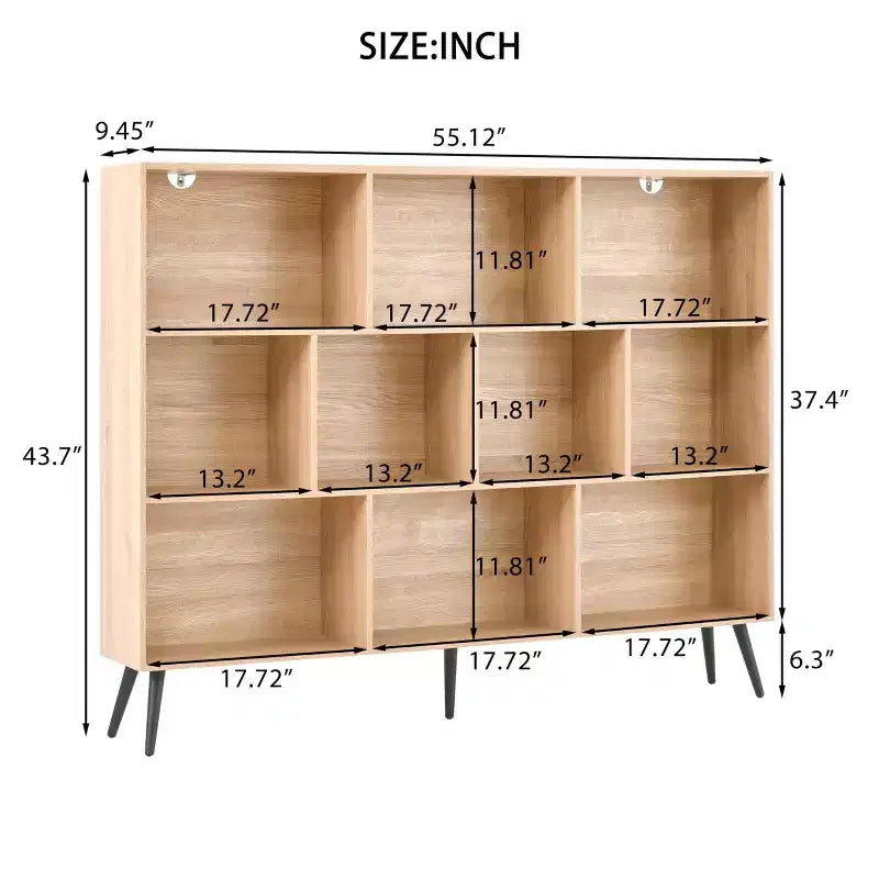 Scaffale a 10 cubi, libreria con ripiani a cubo in legno, organizer a 3 livelli in legno per soggiorno/ufficio, vetrina, contenitori decorativi per la casa