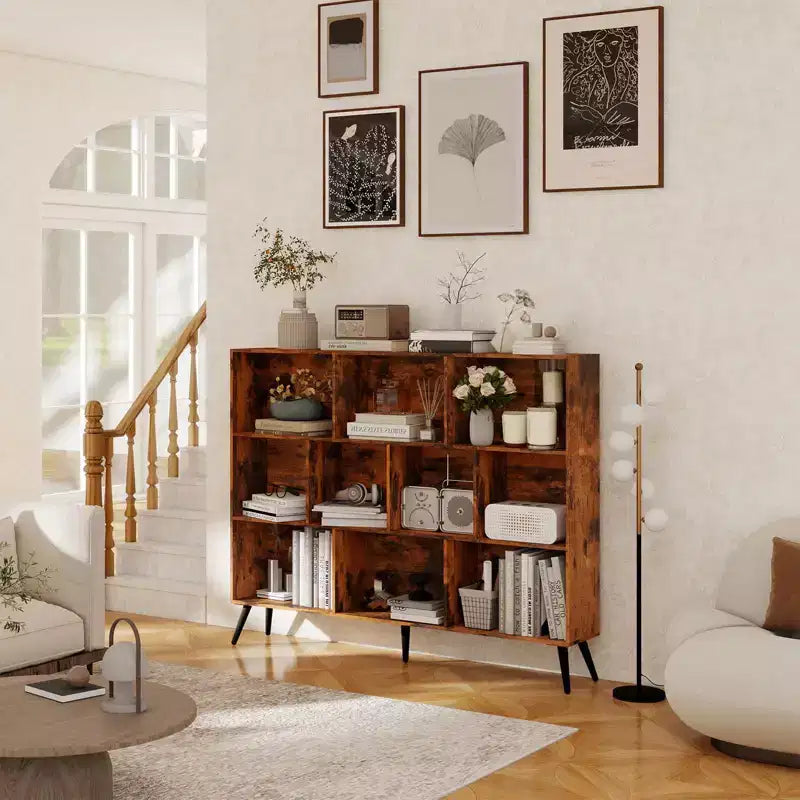 Scaffale a 10 cubi, libreria con ripiani a cubo in legno, organizer a 3 livelli in legno per soggiorno/ufficio, vetrina, contenitori decorativi per la casa